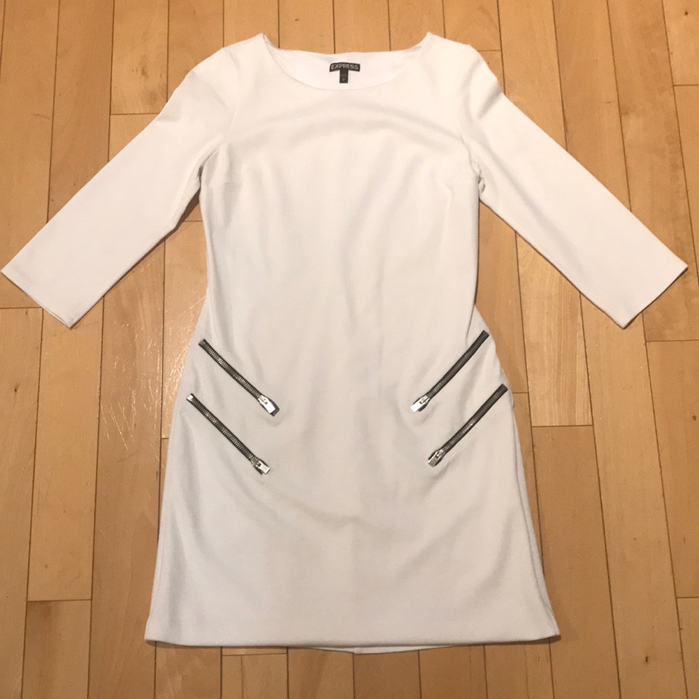 White 3/4 Sleeve Express Dress with Zippers